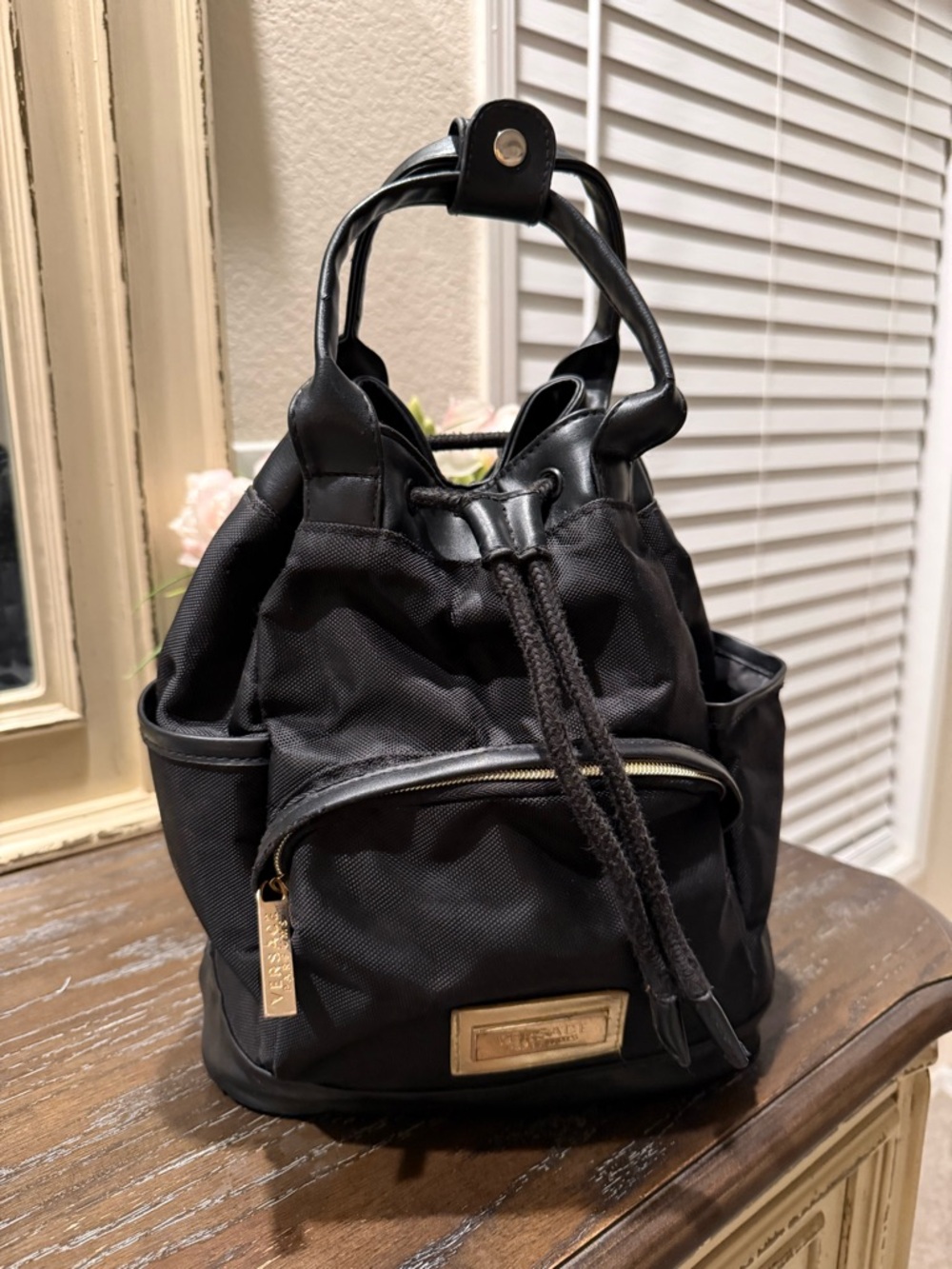 Black Drawstring Backpack Purse - Unbranded